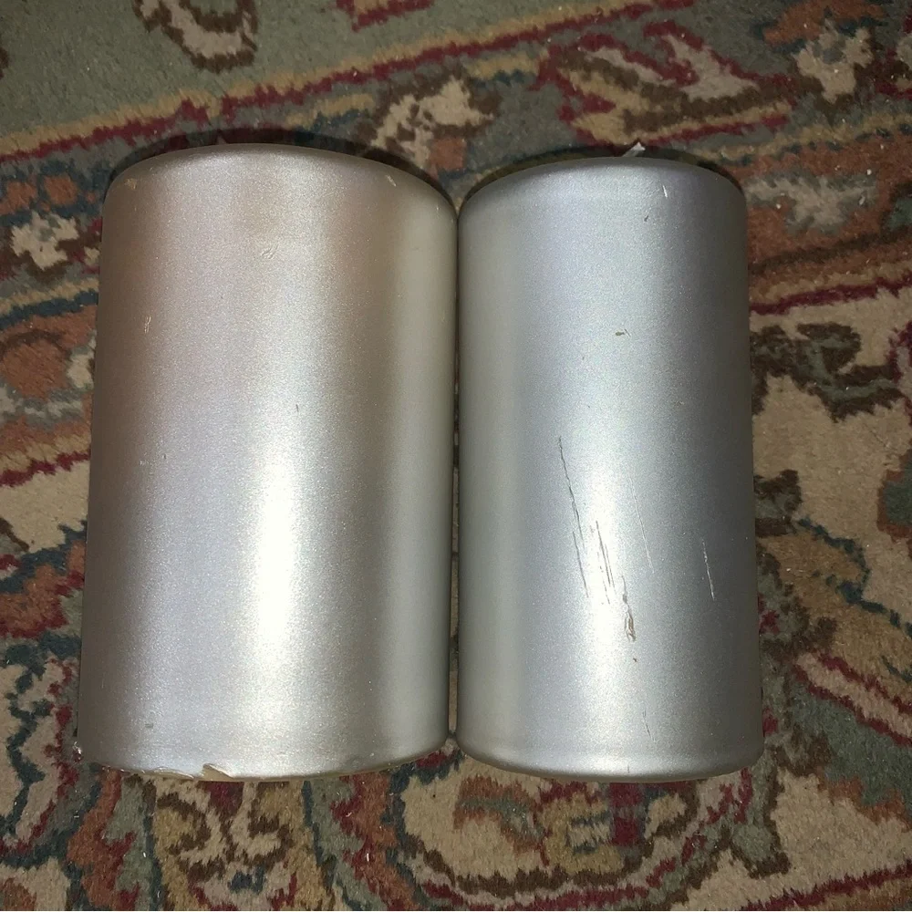 Crate&Barrel Matte Metallic Silver Pillar Bougue Candle 4